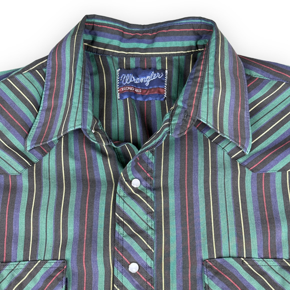 Vintage 90s Wrangler Extra Long Tails Western Shirt pearl snap cowboy XL - Picture 2 of 5